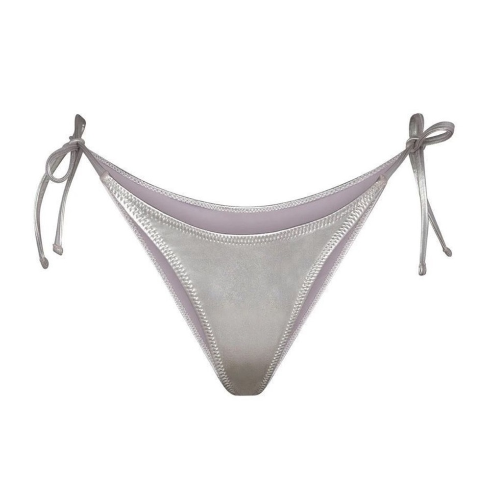 SKIMS Metallic Silver Thong Bikini Bottoms